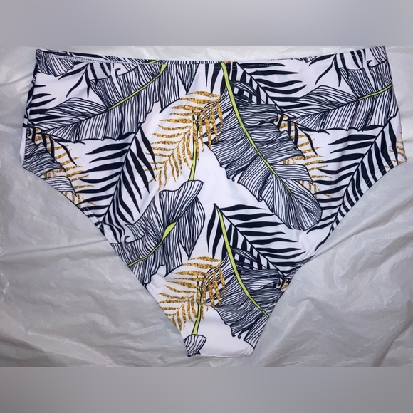 SHEIN Women’s Tropical Palm Tree black green yellow print XL Bikini Bottom NWOT - Picture 3 of 8